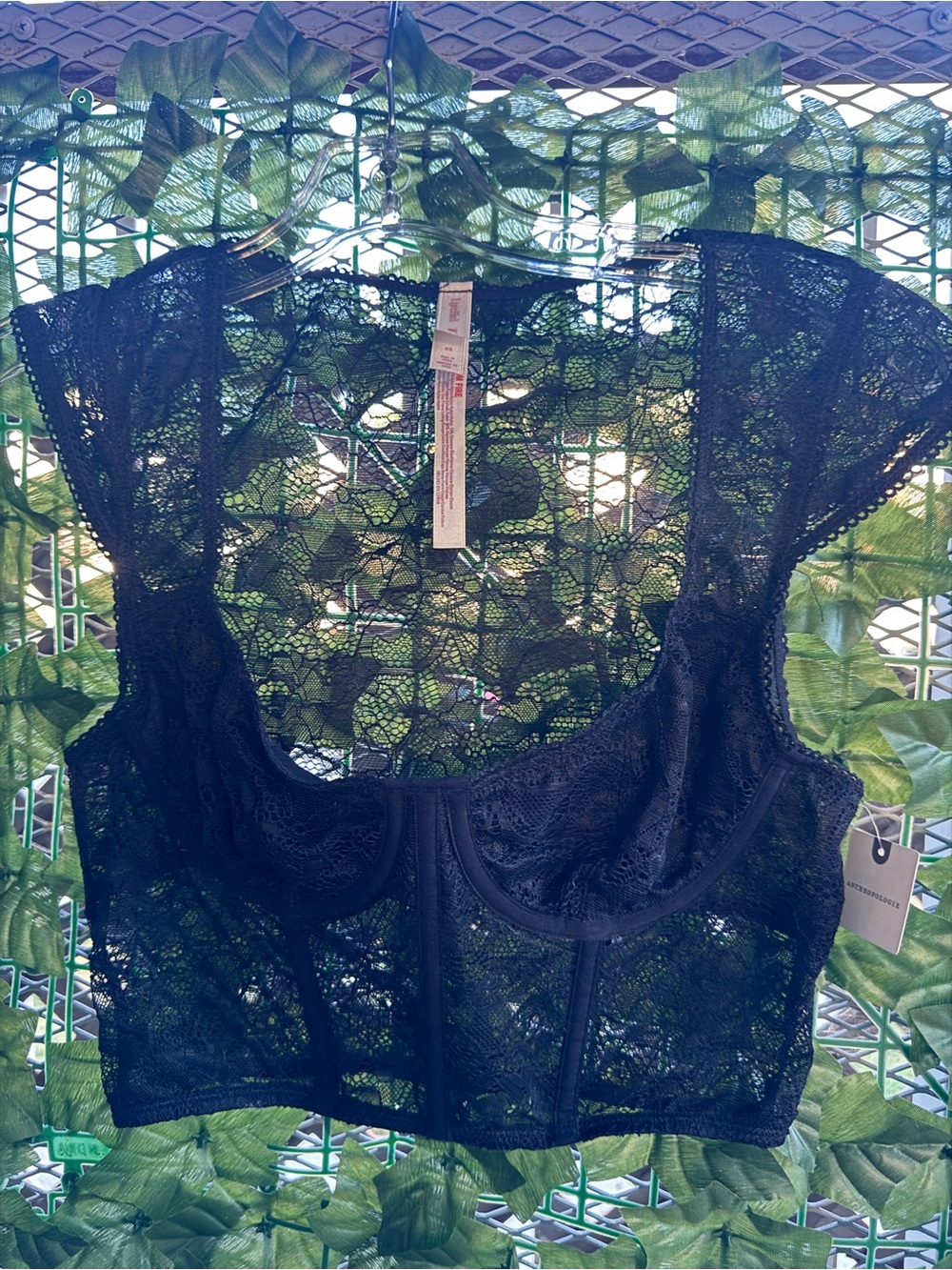 Anthropologie Black Lace Longline Bralette Crop Top - Women Intimates